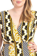 Black & Yellow Plus Size Boarder Print V-neck Bodycon Dress