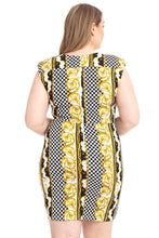 Black & Yellow Plus Size Boarder Print V-neck Bodycon Dress