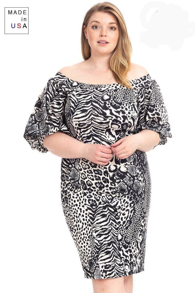 Ivory Plus Size Animal Print Crepe Stretch Bodycon Dress