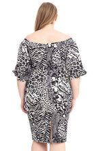 Ivory Plus Size Animal Print Crepe Stretch Bodycon Dress