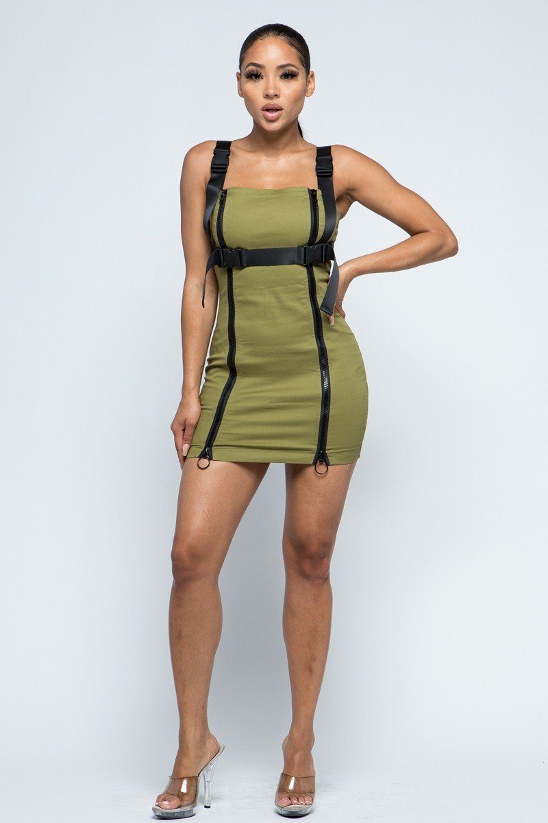 Olive Stretchable Cotton Mini Dress