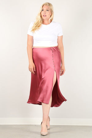 Pink High Waist with Side Slit Plus Size Skirt