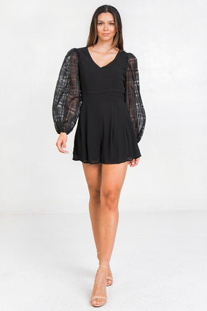 Black V-Neckline Solid Romper
