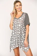 Grey Star Textured Knit Mixed Tunic Top With Shark Bite Hem