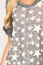 Grey with Star Print Textured Tunic Top
