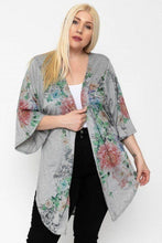 Grey Floral Print Long Body Cardigan