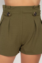 Olive Button Tab High Rise Paperbag Shorts