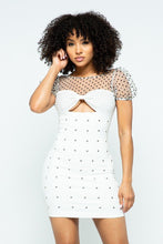 White Stretchable Tight Mini Dress With Hot-fix Details & Center Back Open Zippered