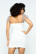 White Stretchable Tight Mini Dress With Hot-fix Details & Center Back Open Zippered