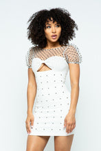 White Stretchable Tight Mini Dress With Hot-fix Details & Center Back Open Zippered