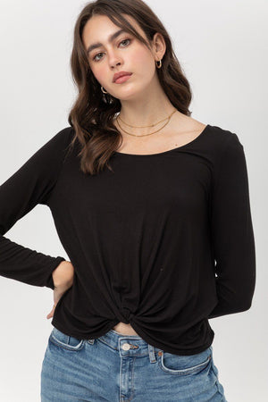 Black Rayon Span Jersey Front Twisted Top