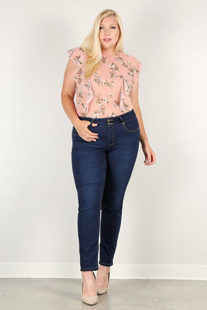 Pink Plus Size Floral Print Sheer Women's Top
