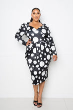 White Polka Dot Drop Waist Ruched Midi Dress