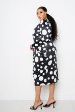 White Polka Dot Drop Waist Ruched Midi Dress