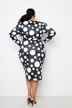 White Polka Dot Drop Waist Ruched Midi Dress