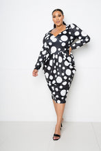 White Polka Dot Drop Waist Ruched Midi Dress