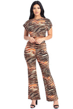 Tiger Zebra Print Crop Top And Palazzo Women's Pants Set