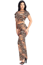 Tiger Zebra Print Crop Top And Palazzo Women's Pants Set