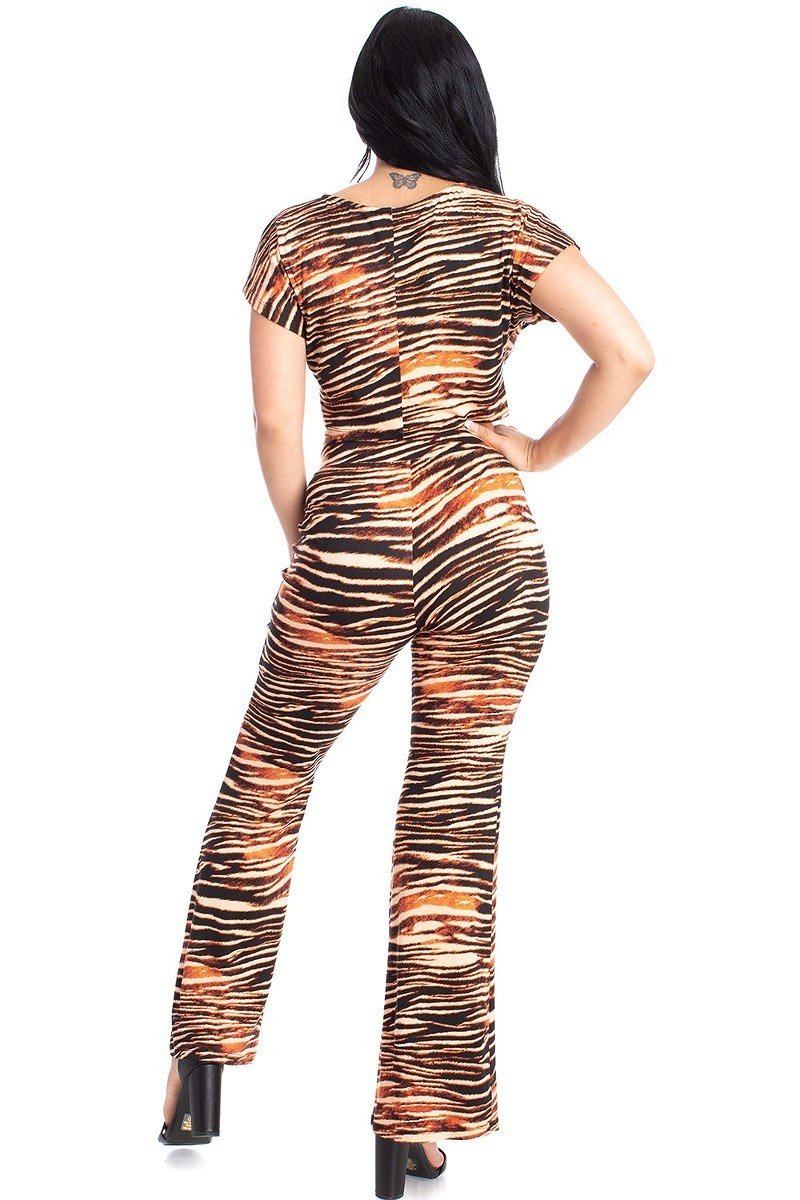 Tiger Zebra Print Crop Top And Palazzo Women's Pants Set