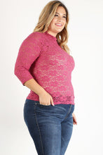 Pink Sheer Lace Fitted Plus Size Top