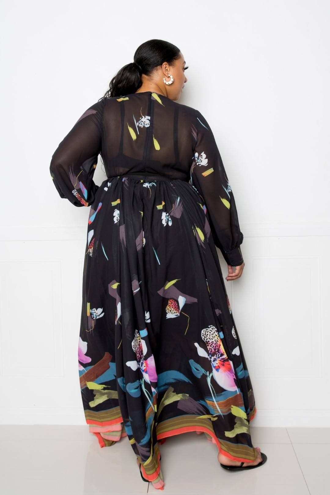 Black Multi Tropical Print Maxi Dress