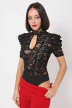 Black Lace with Front Key Hole Bodysuit Top