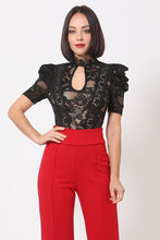 Black Lace with Front Key Hole Bodysuit Top
