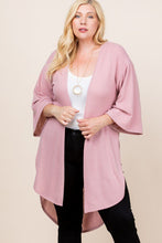 Mauve Plus Size Solid Hacci Brush Open Front Long Cardigan With Bell Sleeves