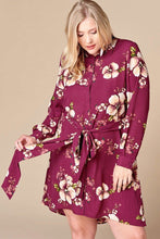 Purple Floral Woven Button-down Collared Shirt Dress