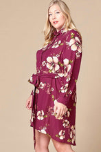Purple Floral Woven Button-down Collared Shirt Dress