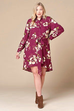 Purple Floral Woven Button-down Collared Shirt Dress