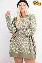 Faded Sage Leopard Printed Terry Knit Dress