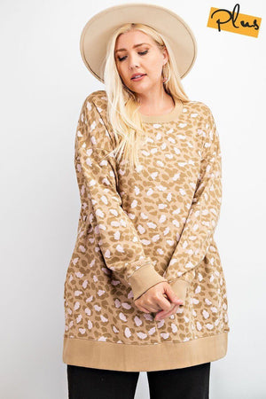Camel Leopard Printed Terry Knit Dress