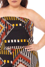 Black Abstract Print Tupbe Top Plus Size Women's Jumpsuit