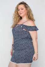Navy Plus Size Floral Print Lace Up Women's Romper