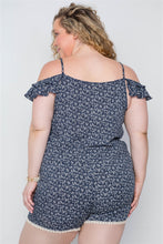 Navy Plus Size Floral Print Lace Up Women's Romper