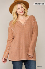 Brown Two-tone Ribbed Tunic Top With Side Slits