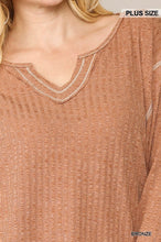 Brown Two-tone Ribbed Tunic Top With Side Slits