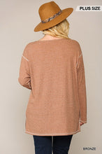 Brown Two-tone Ribbed Tunic Top With Side Slits