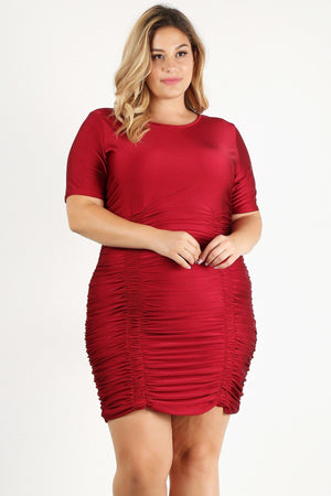 Red Plus Size Solid Bodycon Mini Dress