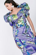 Puff Sleeve Print Bodycon Dress