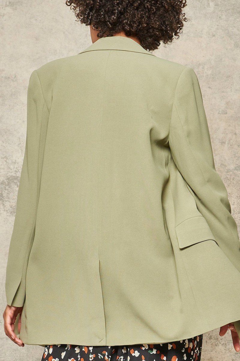 Green Solid Woven Blazer Jacket