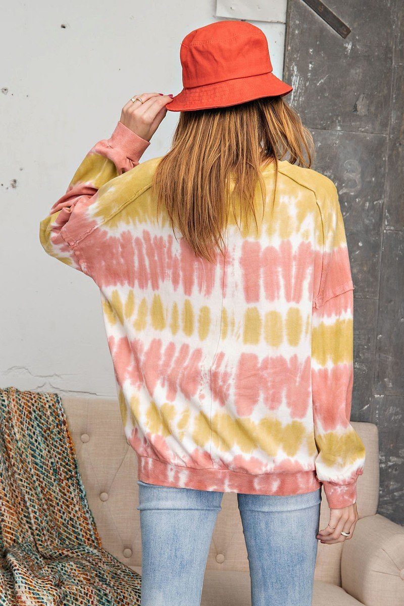 Mustard Ombre Dye Terry Knit Banded Bottom Pullover Top
