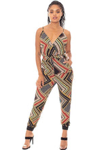Black Boarder Print Wrap Drawstring Waist Jumpsuit