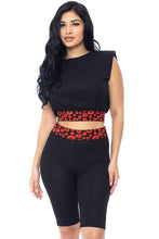 Black Shoulder Pad And Leopard Detailed Biker Women's Shorts