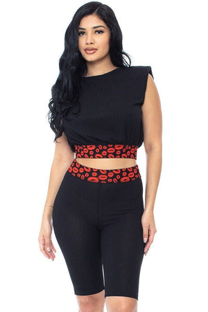 Black Shoulder Pad And Leopard Detailed Biker Women's Shorts