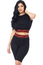 Black Shoulder Pad And Leopard Detailed Biker Women's Shorts