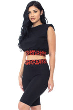 Black Shoulder Pad And Leopard Detailed Biker Women's Shorts