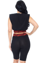 Black Shoulder Pad And Leopard Detailed Biker Women's Shorts