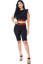 Black Shoulder Pad And Leopard Detailed Biker Women's Shorts